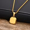Vnox Mens Necklaces, Geometric Square Natural Stone Shell Pendant, Black Gold Color Stainless Steel Collar