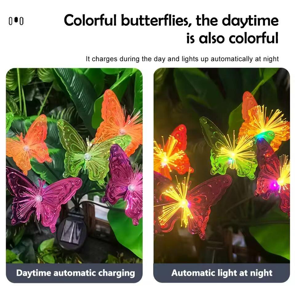 1PC 6-Head Solar LED Fiber Optic Butterfly Light Outdoor Decoration Light,Colorful Atmosphere Lighting For Ground,Lawn,Yard