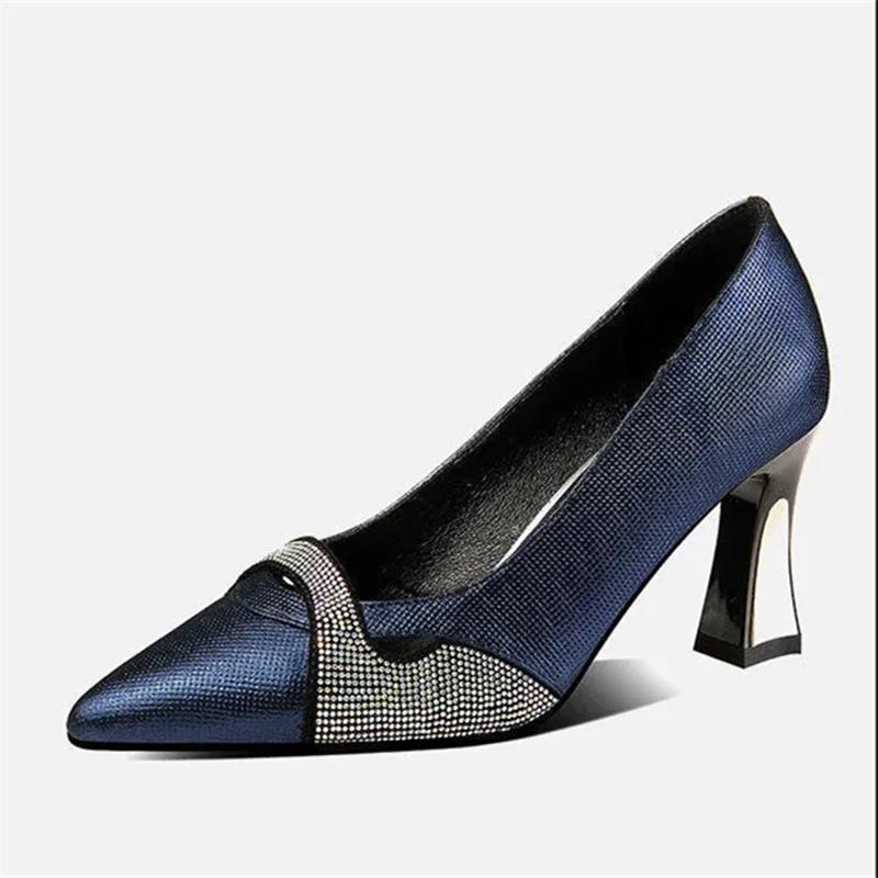 Women Classic Navy Blue Crystal Shining High Heel Shoes Lady Spring & Summer Comfort Stylish Pumps Mulheres De Salto Alto