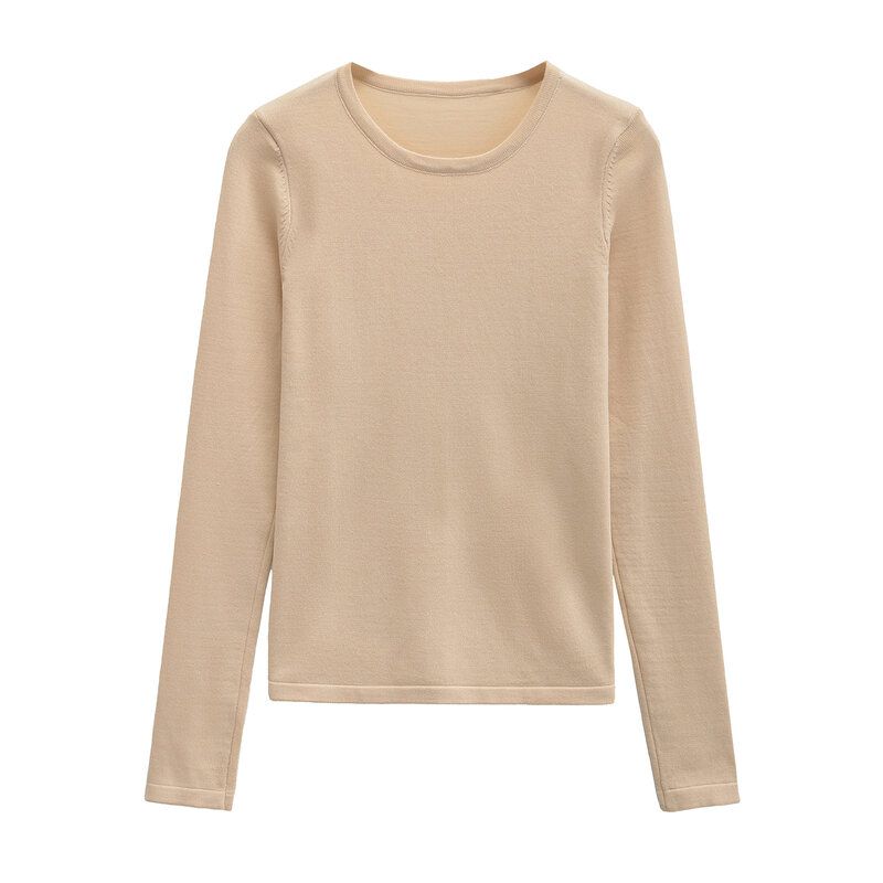 Fashion Style 2024 Autumn New Women's Silm Easiest for Match Round Neck Long Sleeves Finger Hole Bottoming Shirt Tops 1028327025