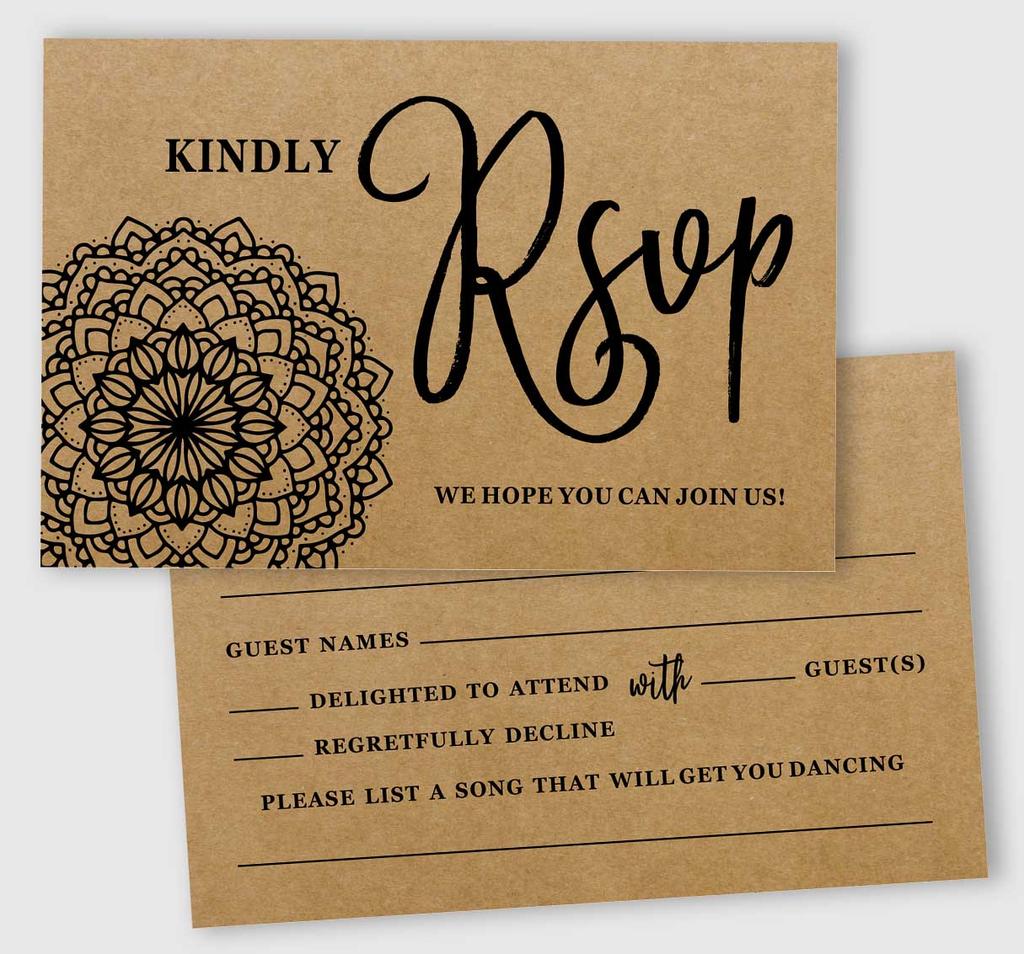 Inkdotpot 50 Blank RSVP Postcards Floral Kraft Rustic Print 4"X6" Response Cards,RSVP Reply Card For Wedding,Bridal Shower,Baby