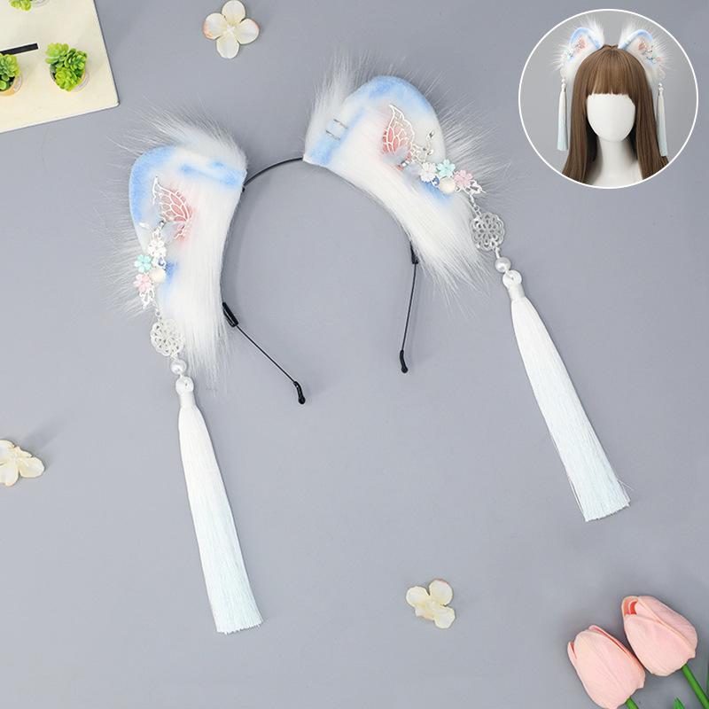 Ancient Tassel Animal Ear Cat Ear Headband Exhibition Hanfu Cos Props Handmade Chinese Mother Plush Cat Ears