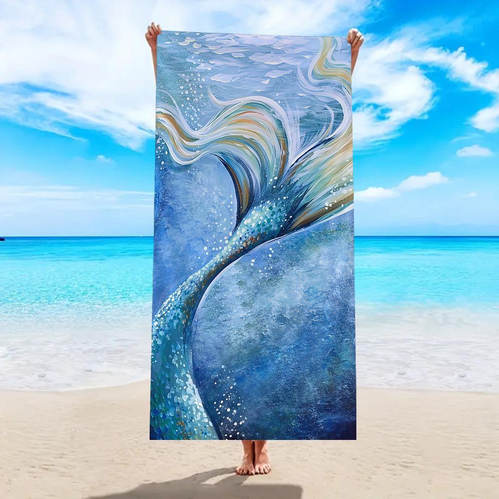 1pc Dolphin, Mermaid, Flamingo Pattern Ultra-fine Fiber Beach Towel, Quick Drying Absorbent Outdoor Swimming Beach Towel