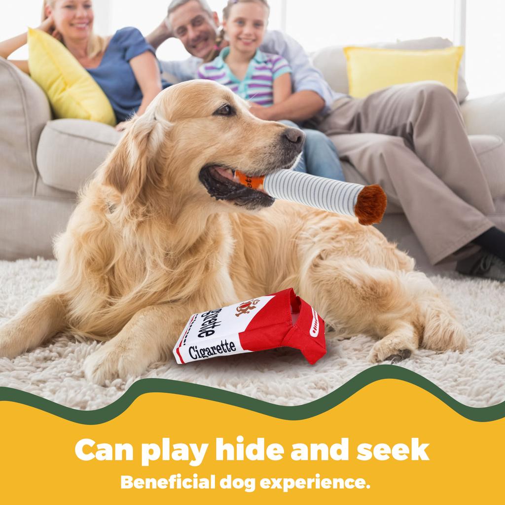 Dog Cigarette Toys Creative Cigar Interactive Plush Chewing Toy with Squeaky Sound Funny Puppies Toys for Small to Medium Breed