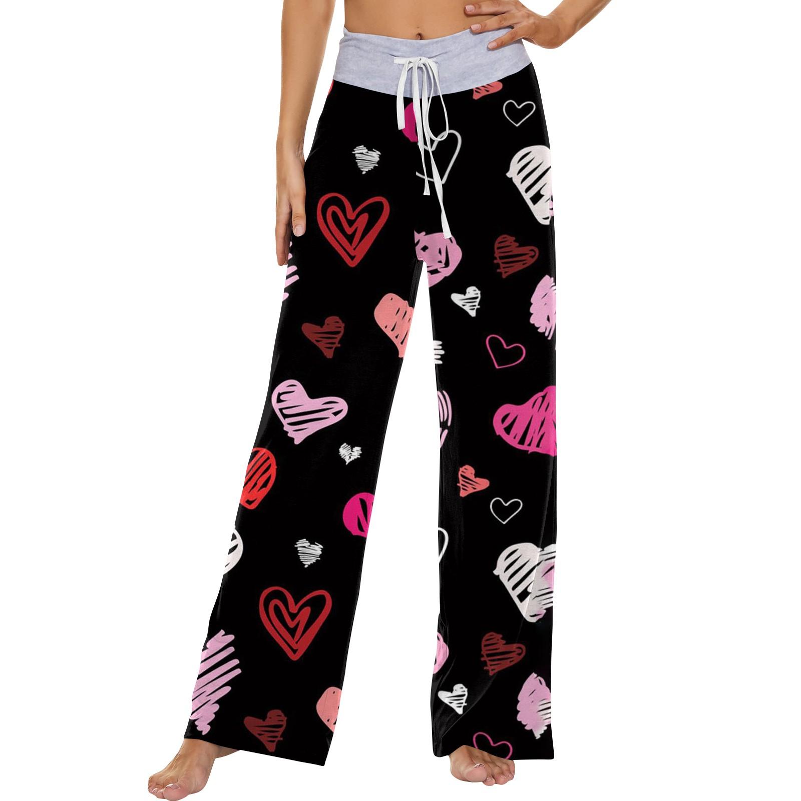 

Женские модные повседневные удобные пижамные брюки с принтом и широкими штанинами на шнурке L чёрный