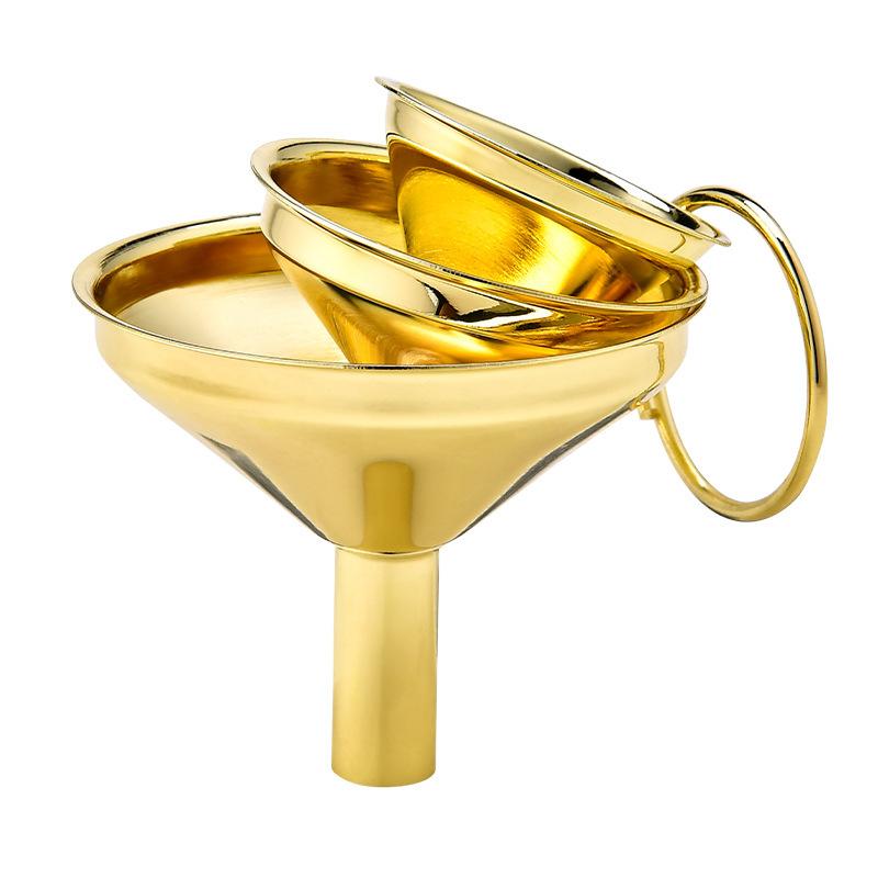 Golden Wide-mouth Funnel Food Grade Stainless Steel Kitchen Small Mini Metal Gold Food Funnel for Filling Bottles Kitchen Use