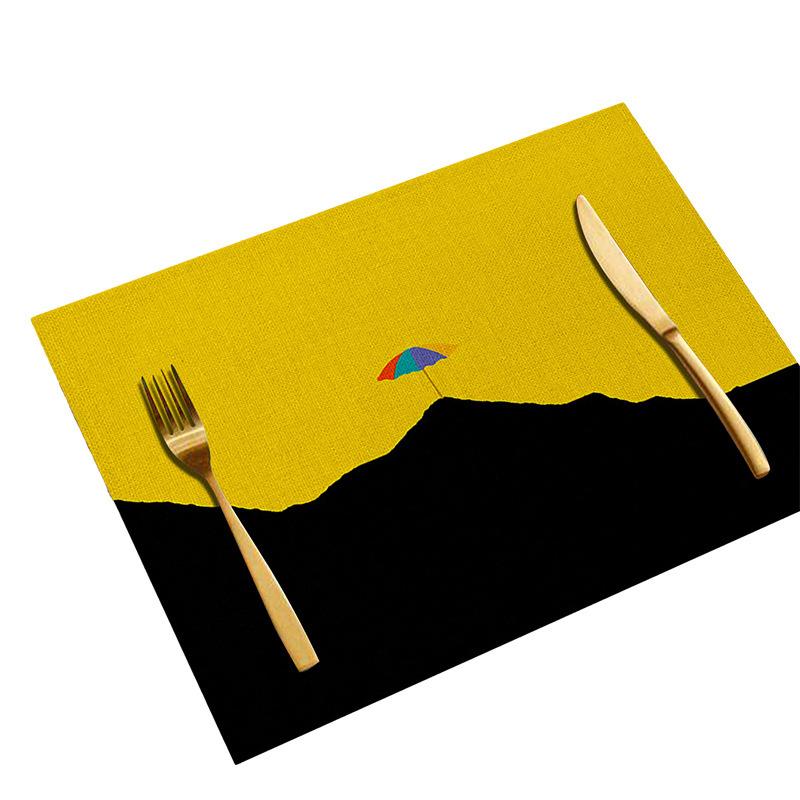 Yellow Minimalist Placemat Linen Insulation No Wash Placemat Heat-resistant Tableware Thermal Insulation Tablecloth