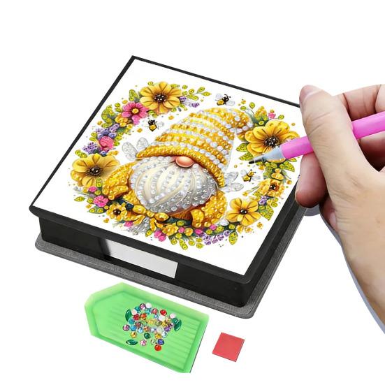 DIY Note Box Diamond Art Kit Sticky Note Holder Craft Set Diamond Art Project Memo Pad Holder DIY Kit for Gift And Home Office Desk Decor