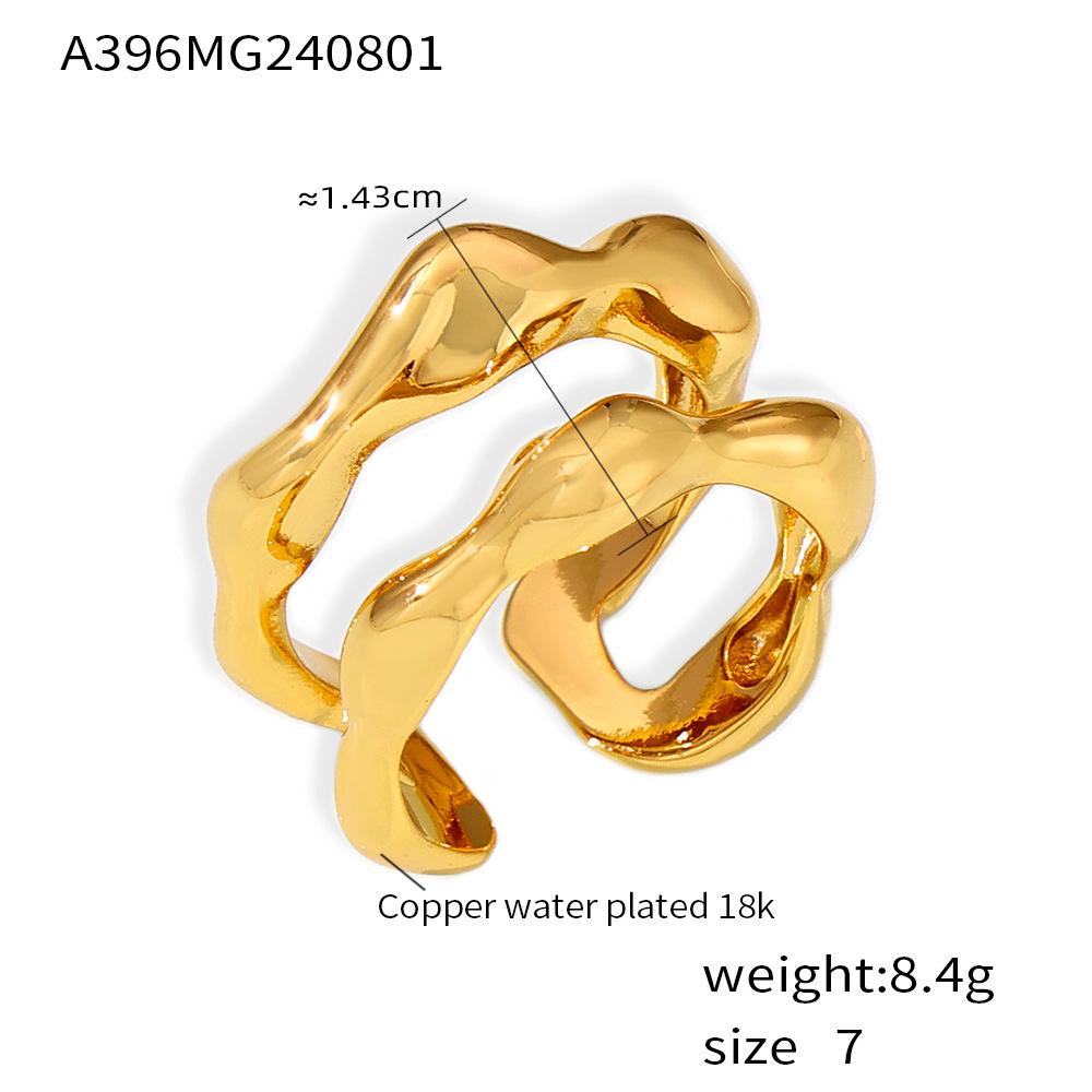 

Ажурное геометрическое кольцо с покрытием из 18-каратного золота: Европейский и американский стиль, регулируемый медный аксессуар на указательный палец Size 7