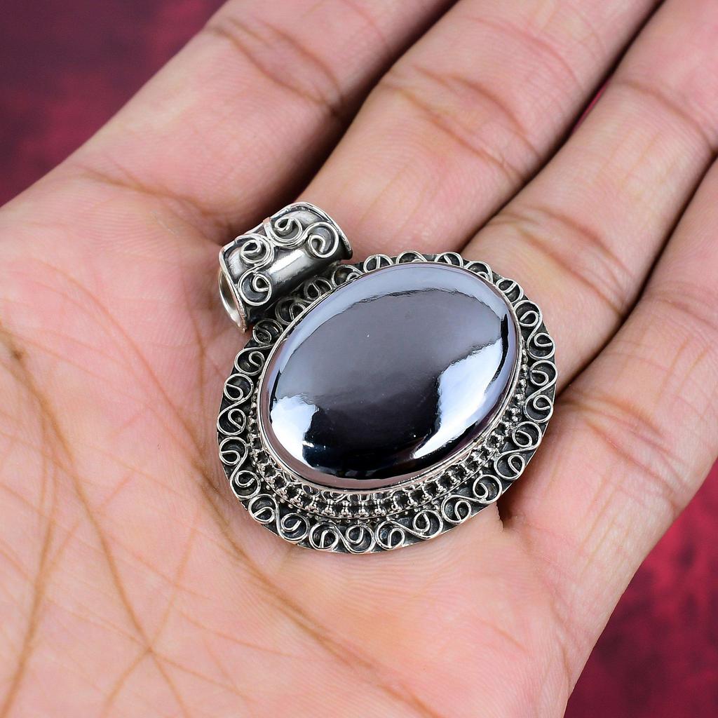 Shungite Pendant, 925 Solid Sterling Silver Gemstone Jewelry, Handmade Pendant, For Thanksgiving