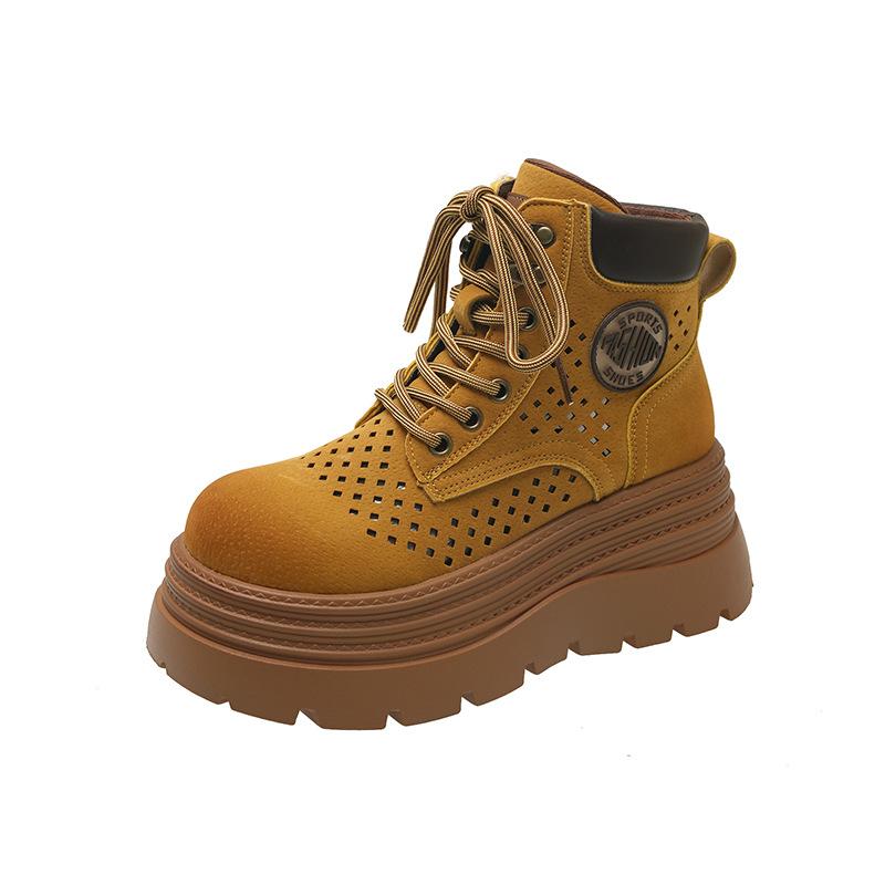 Hollow and Breathable Small Retro Martin Boots Women's British Style 2025 Summer New Heightening Muffin Thick-soled Short Boots