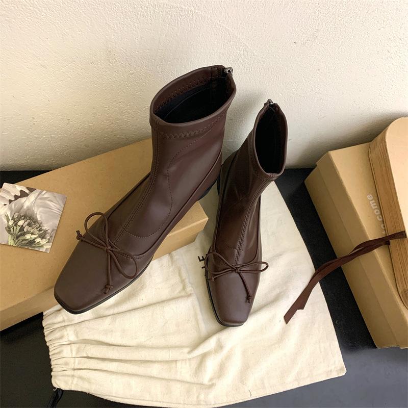 

Thick heel square head black Martin boots women s shoes 2025 new autumn and winter soft leather thin short boots Korean small ankle boots 39