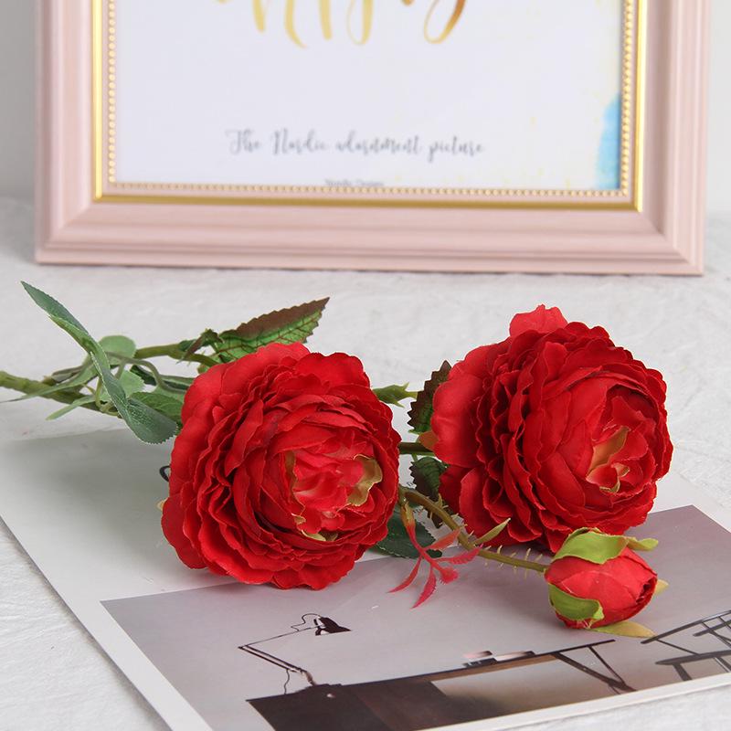 European 3-Head Peony Artificial Flower, Western Rose Design for Home & Wedding Decoration (MW51010)