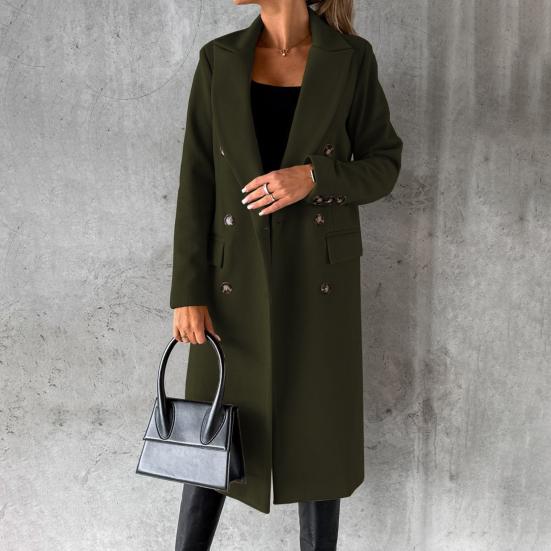 Damen Midi Langer Wollmantel Zweireihiger Trenchcoat Klassisches Revers Peacoat Herbst Winter Übermantel