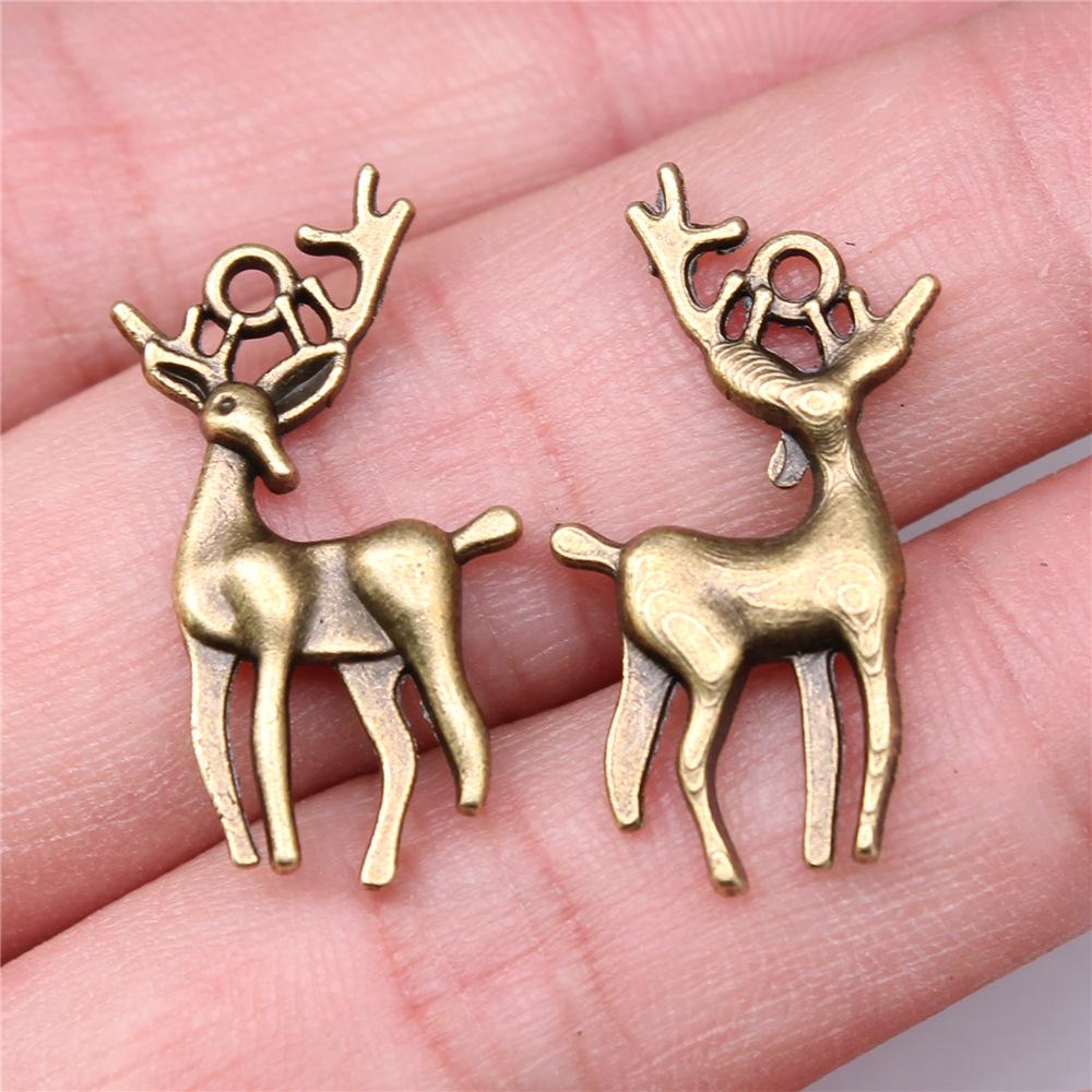 10pcs  Charms Christmas Deer Sika Antique Bronze Silver Color Pendants Making DIY Handmade Tibetan Silver Color Jewelry