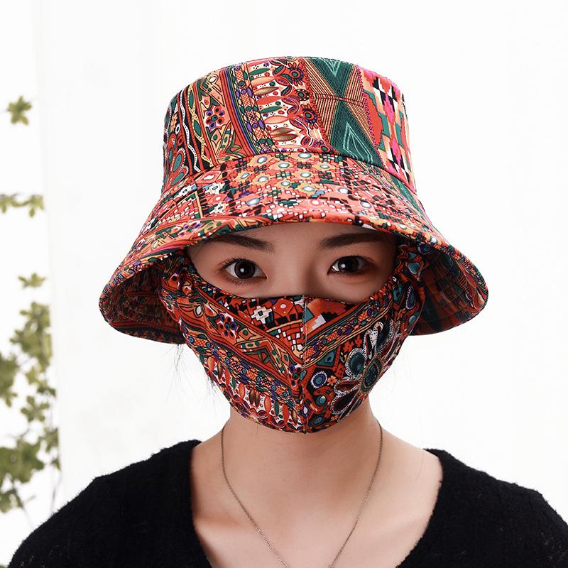 Sunscreen sun hat, mask integrated face cover, dust-proof ultraviolet light outdoor tea picking sun hat, small fragrance and versatile