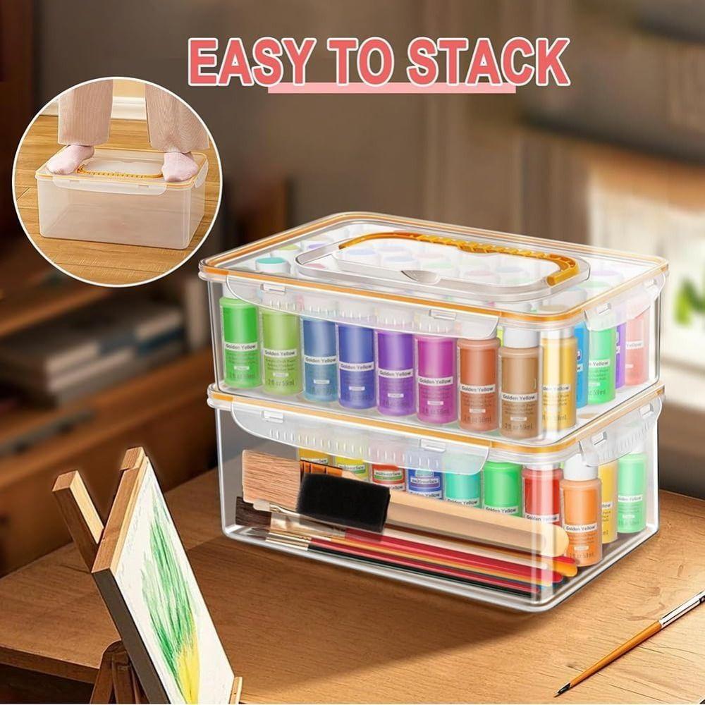 Extra Large Capacity Acrylic Paint Storage Box with Handle Clear Box  for Acrylic Paint
