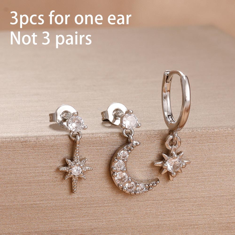 3 Pieces Stainless Steel Hoop Earrings Set For Women Crystal Zircon Huggie Flower Water Drop Trendy Earring Piercing Jewelry