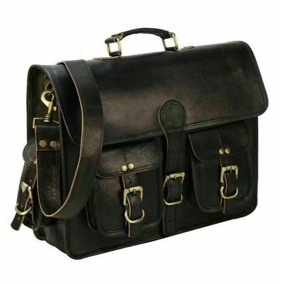 Couro de cabra portátil mensageiro masculino maleta ombro vintage preto novo real