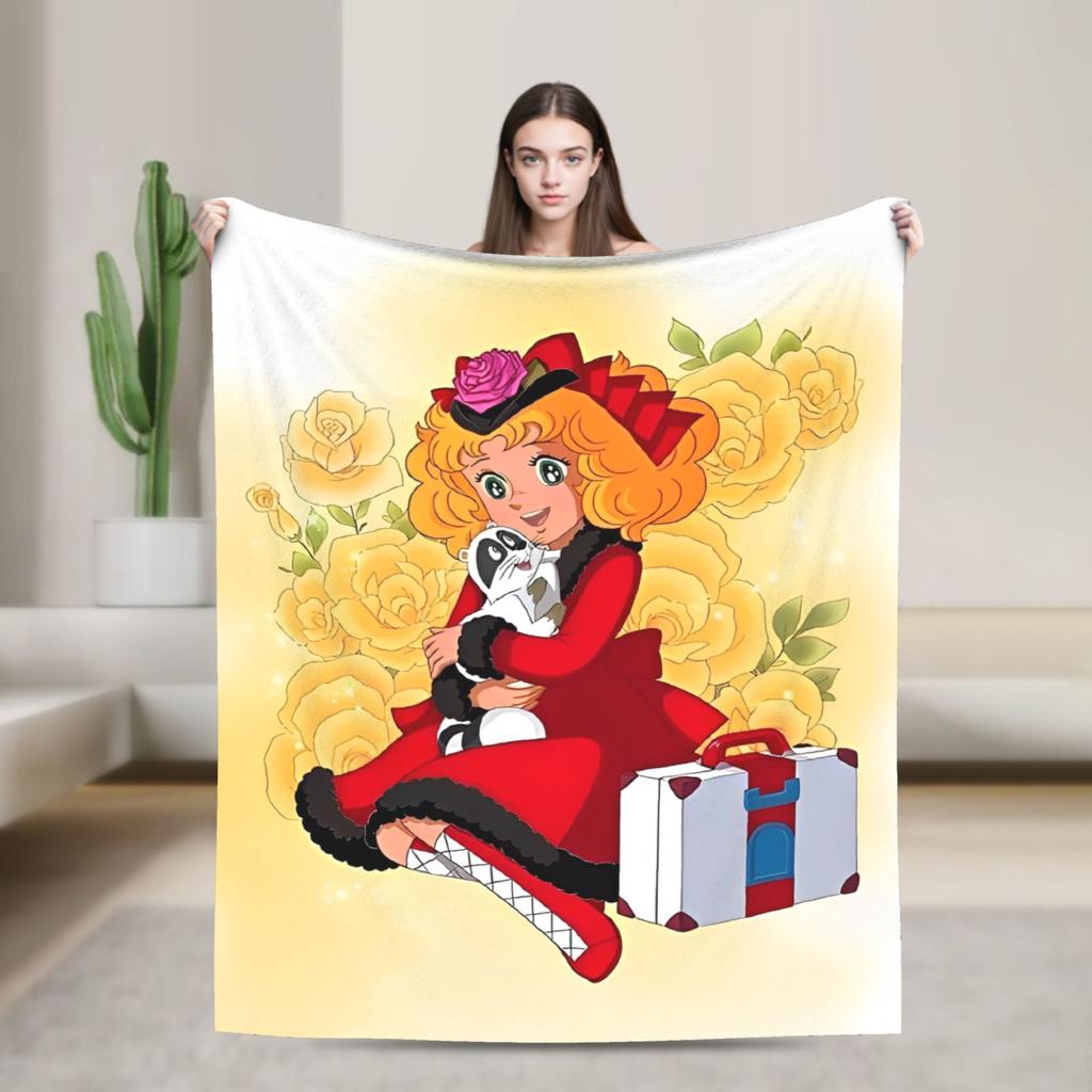 Candy Candy Cartoon Anime Blanket Flannel  Super Warm Throw Blanket for Outdoor Travel Bedspread