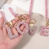 uxcell Women's Initial Letter B Keychain with Heart Rhinestones, Decorative BagCar Key Accessory, Pink