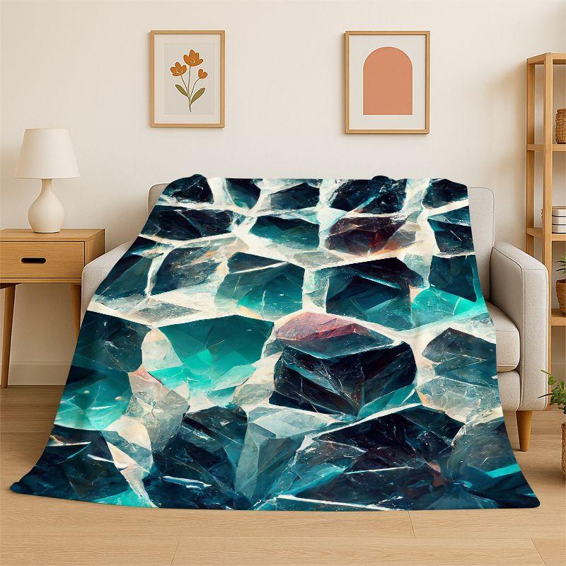 Colorful Crystal Natural Ore Stone Flannel Blanket Soft Throw Blanket for Bedroom Living Room Bed Travel Camping Picnic Nap Gift