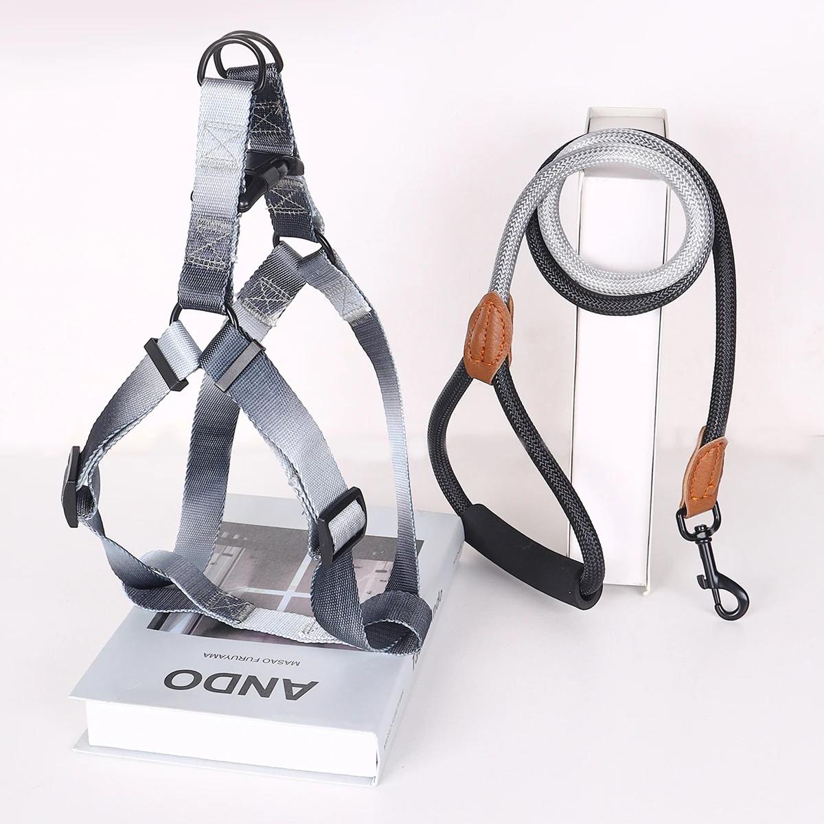 

Adjustable Pet Dog Harness and Leash Set for Medium Large Dogs Breathable No-Pull Vest Harness Puppy Walking Lead M черный серый