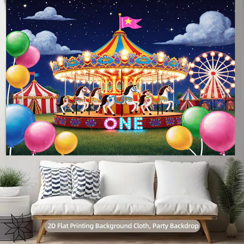 2D Kids Event Background Cloth Carnival Ferris Wheel Banner for Decor