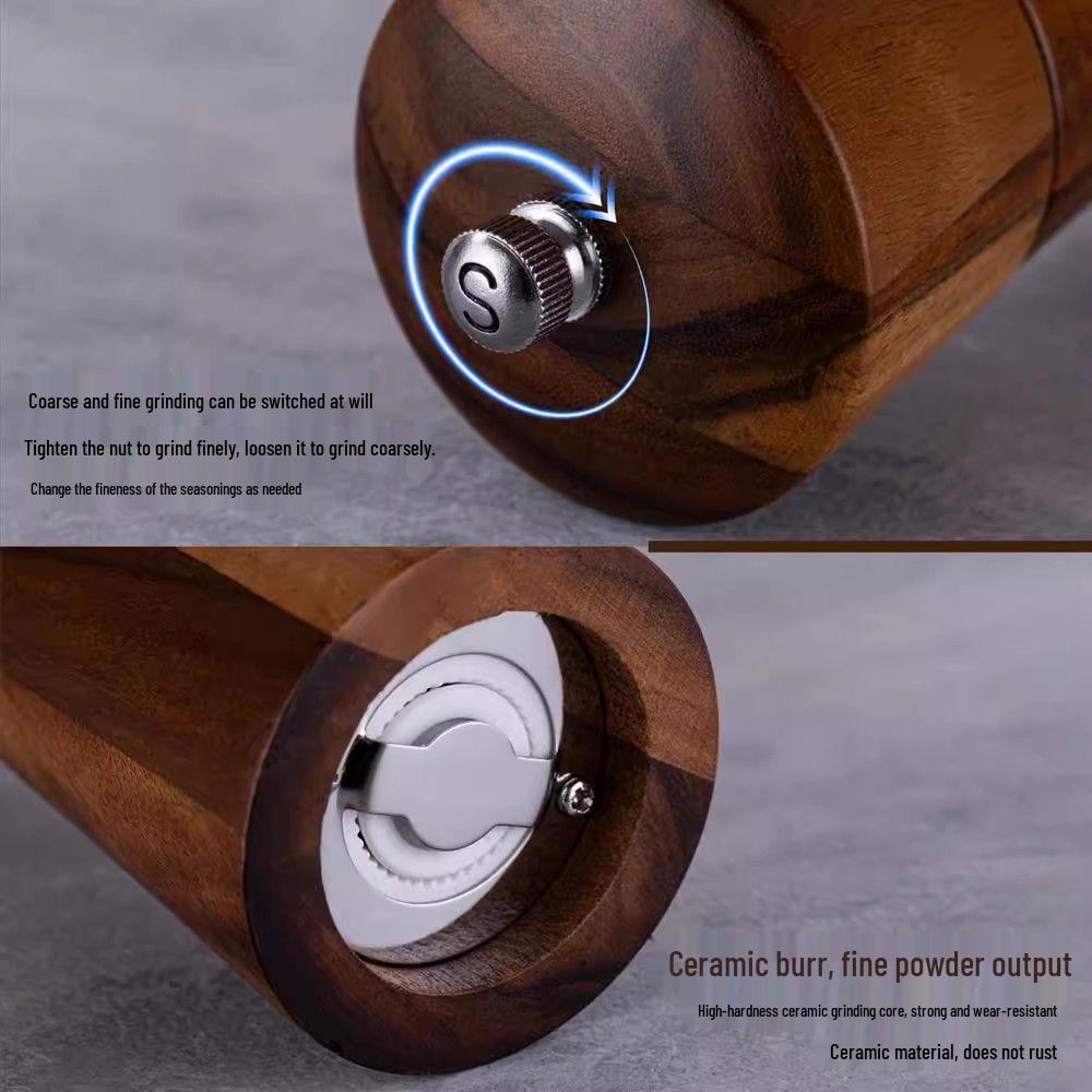 Acacia Wood Pepper and Sea Salt Grinder Set with Ceramic Core and Steel Ring
