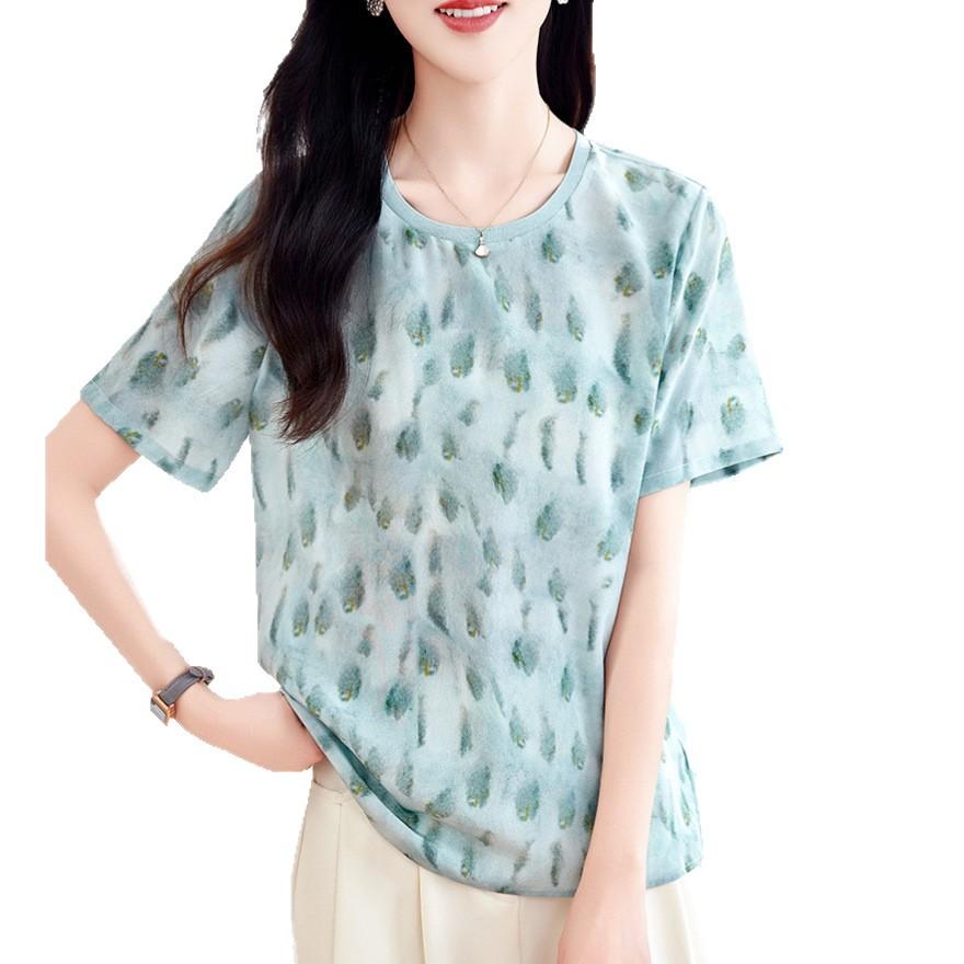 Medium Silk Top Women's Summer New Loose Large Size Belly Covering Meat Mulberry Silk T-shirt