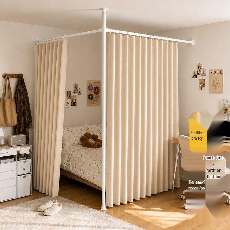 No-Punch Living Room Partition Curtain Divider for Rental Rooms, Dorms, or Salons
