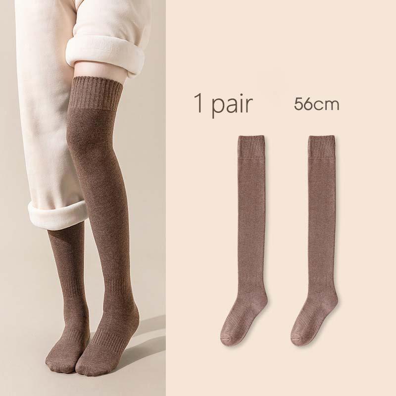 2 Pairs Sets Winter Thick Warmer Stockings For Women Knit Cotton Thermal Over Knee Socks Casual Solid Color Knee Long Sock
