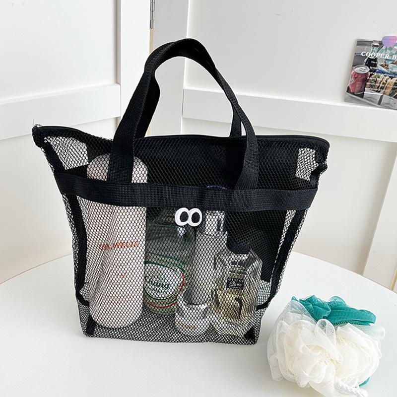 Korean-Style Large Mesh Beach Bag for Toiletries & Makeup - Portable & Water-Resistant