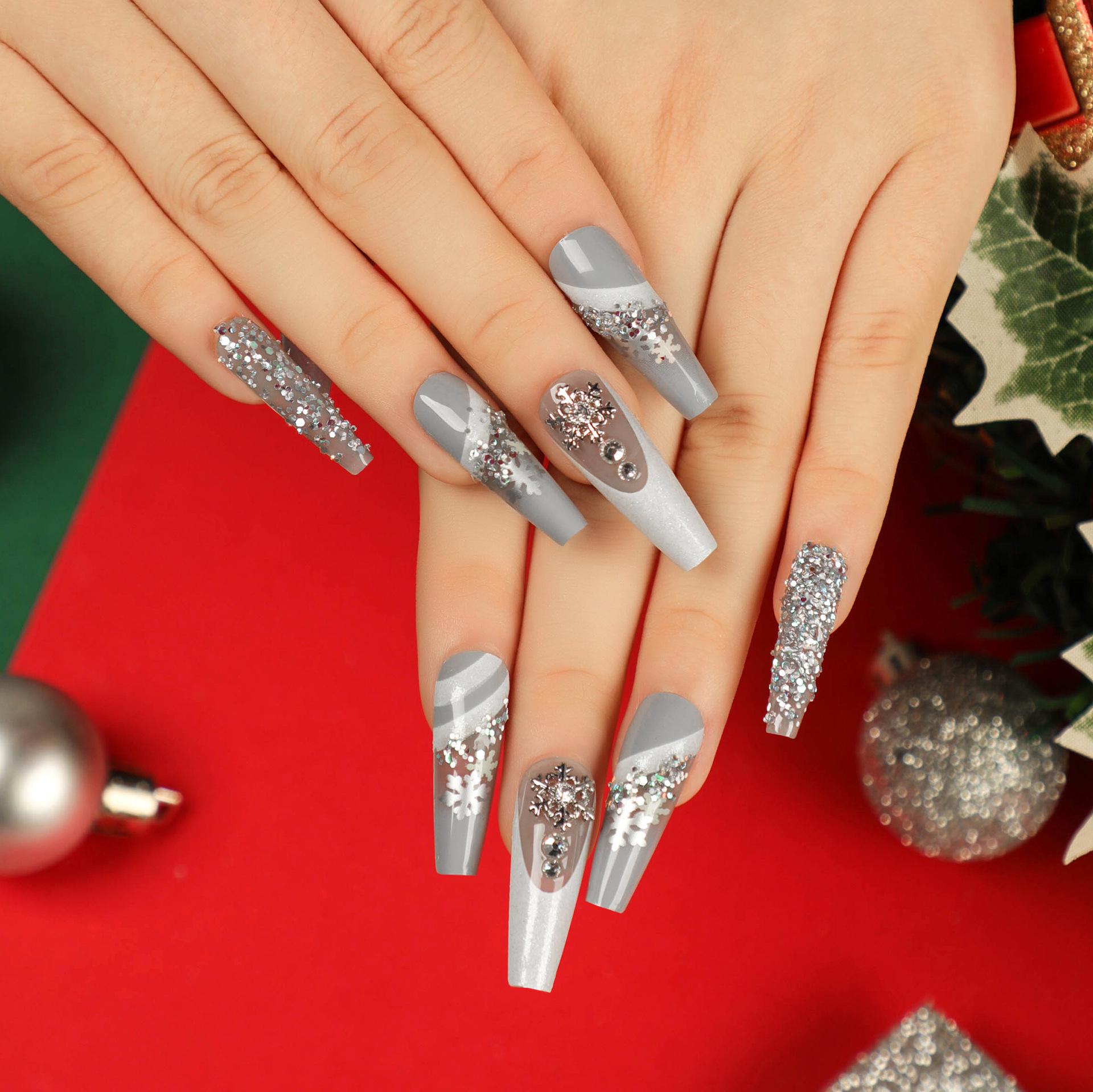 Rhinestone Removable Wearable Christmas Manicure Nail Tips