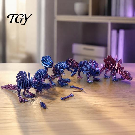 Fish Tank Landscaping Accessories 5Pcs 3D Printed Dinosaur Skeleton Ornament, Movable Joints Prehistoric Figures, Unique Home Decor Gifts Realistic