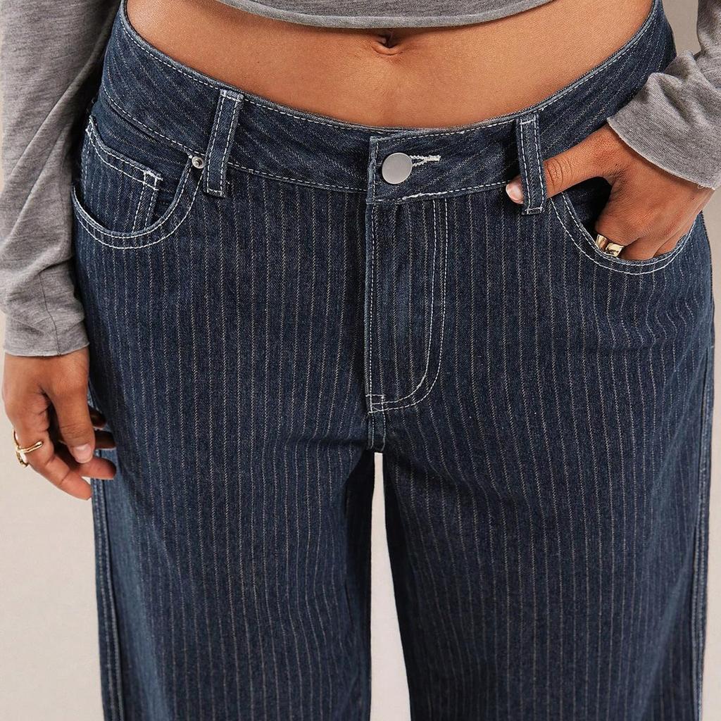 Womens High Waisted Jeans Stretchy Flared Straight Leg Loose Trendy Hem Denim Pants
