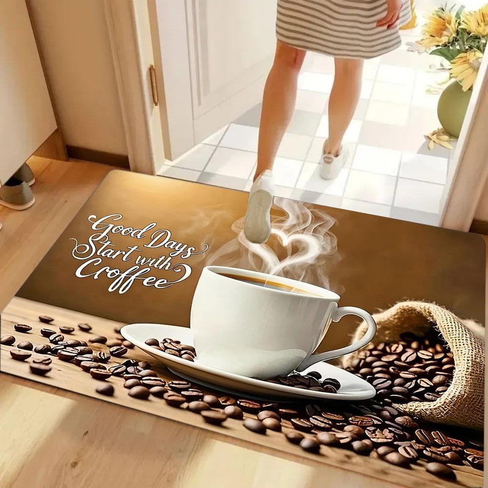 Coffee Print Welcome Carpet Coffee Shop Decoration Doormat Bedroom Kitchen Living Room Porch Entrance Non Slip Rug