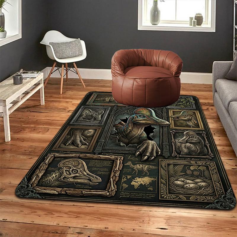 Dinosaur Fossil Exhibition Pattern Rug Floor Mat for Living Room or Bedroom Soft and Comfortable Carpet a Gift for Birthday and Holiday.