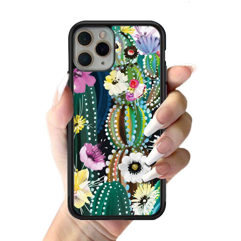 YNDFCNB Plant Cactus Phone Case Silicone PC+TPU Case for iPhone 11 12 13 Pro Max 8 7 6 Plus X SE XR Hard Fundas