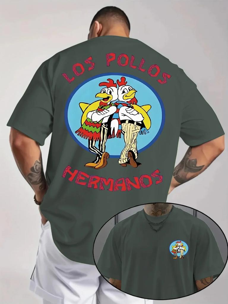 Unisexs Trendy Casual Crew Neck Tshirt Los Pollos Herunisexos Chicken Brothers Letter Pattern Print Short Sleeve Tshirt For Dai