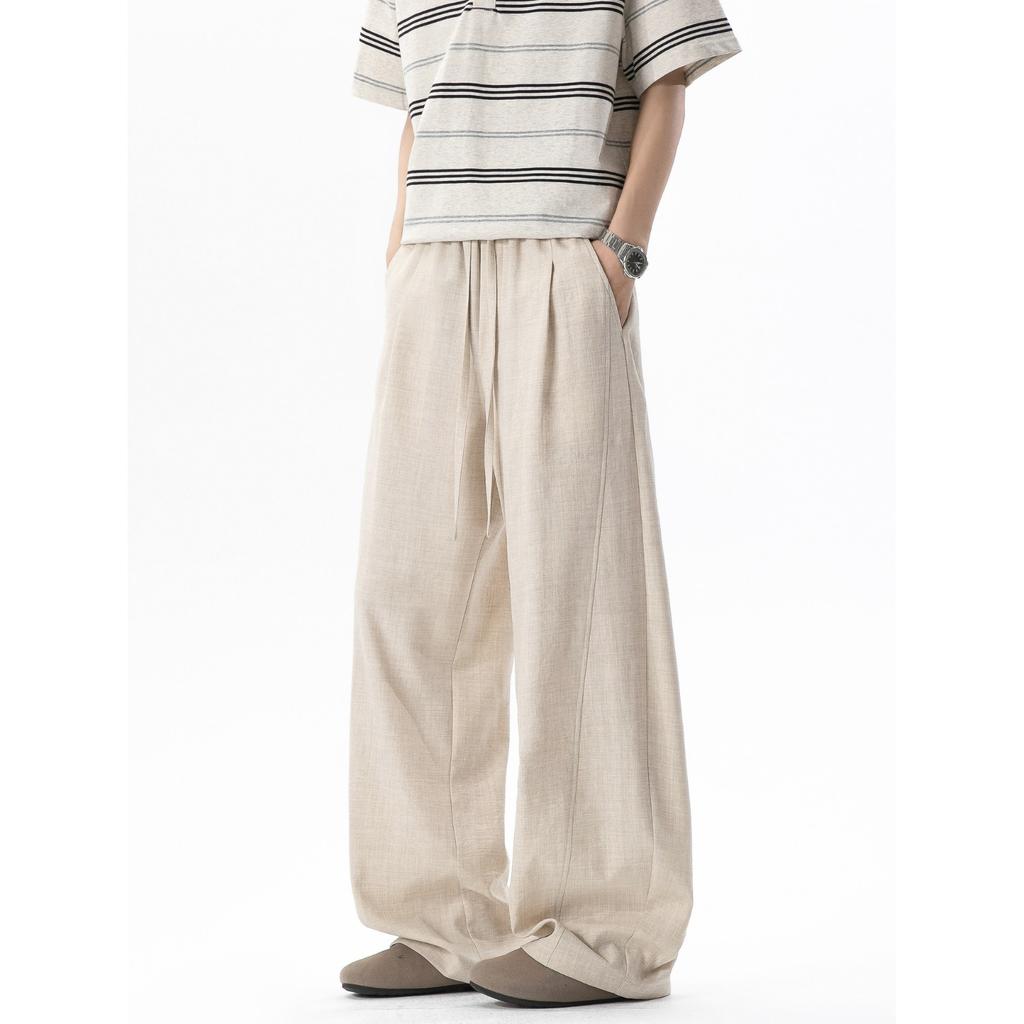 Drapierte gerade lässige Hose Herren einfache einfarbige Mode Sommertrend lockere Weitbein vielseitige Kordelzug lange Hose