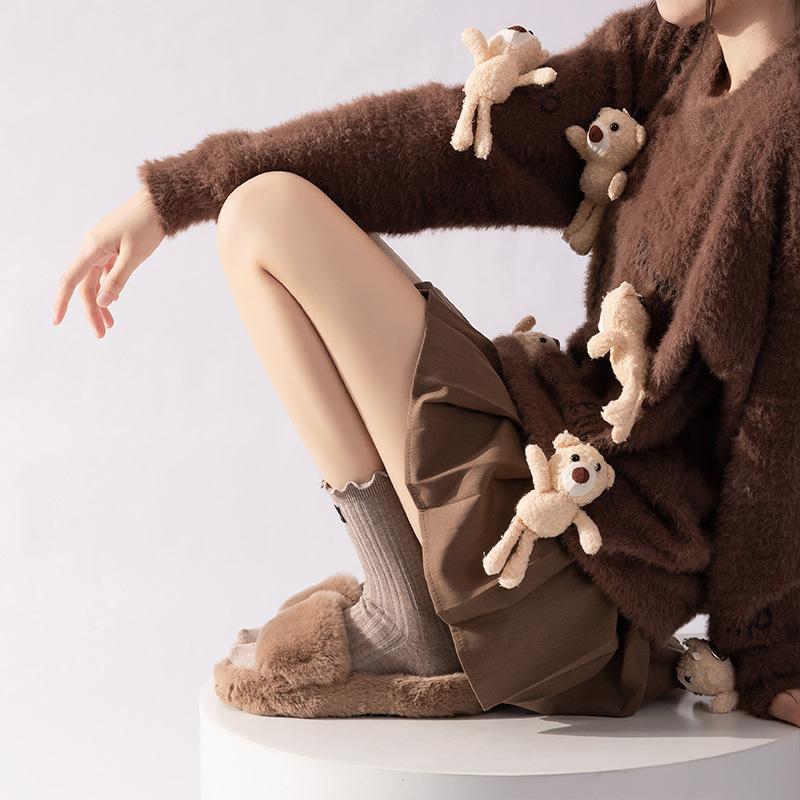 Female Spring and Autumn Sweet College Wind Cloth Label Wood Ear Lace In The Cylinder Pile Socks