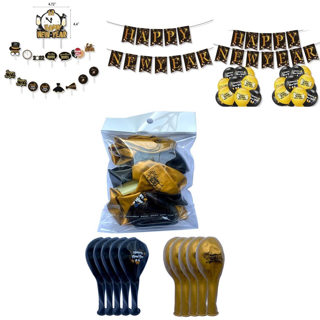 Exquisite 2022 Happy New Year Eve Party Supplies Eye Catching Gold Balloons And Banner