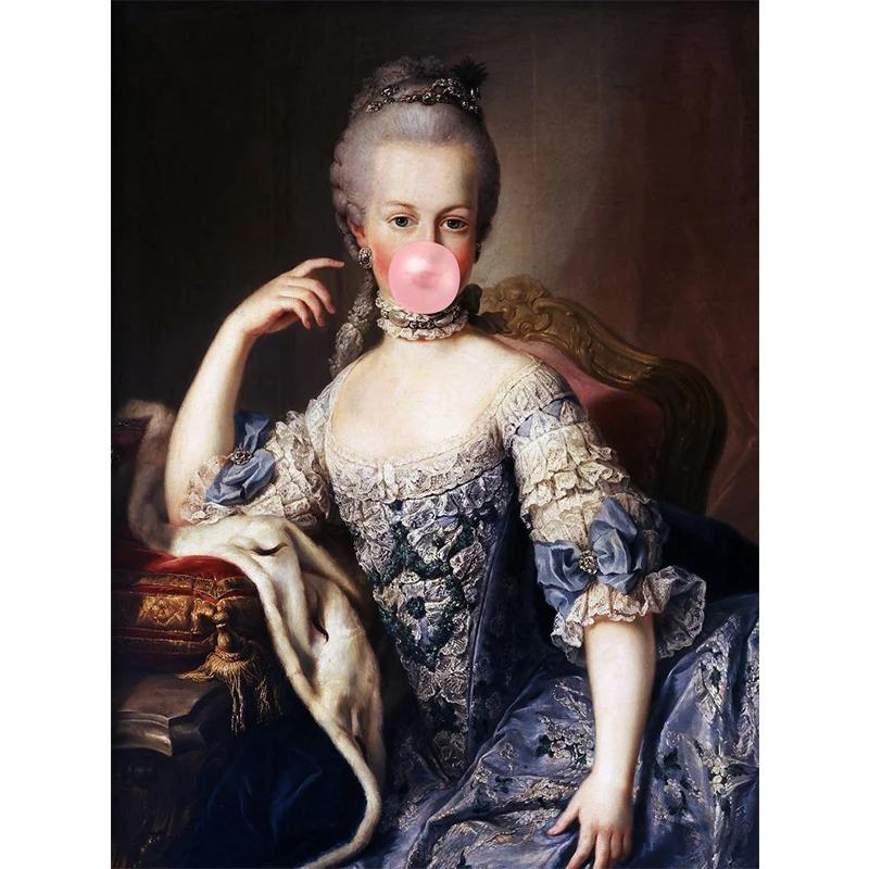 Vintage Altered Art Poster Marie Antoinette In White Dress Bubblegum Prints Rococo Oil Painting Home Room Decor Canvas Painting
