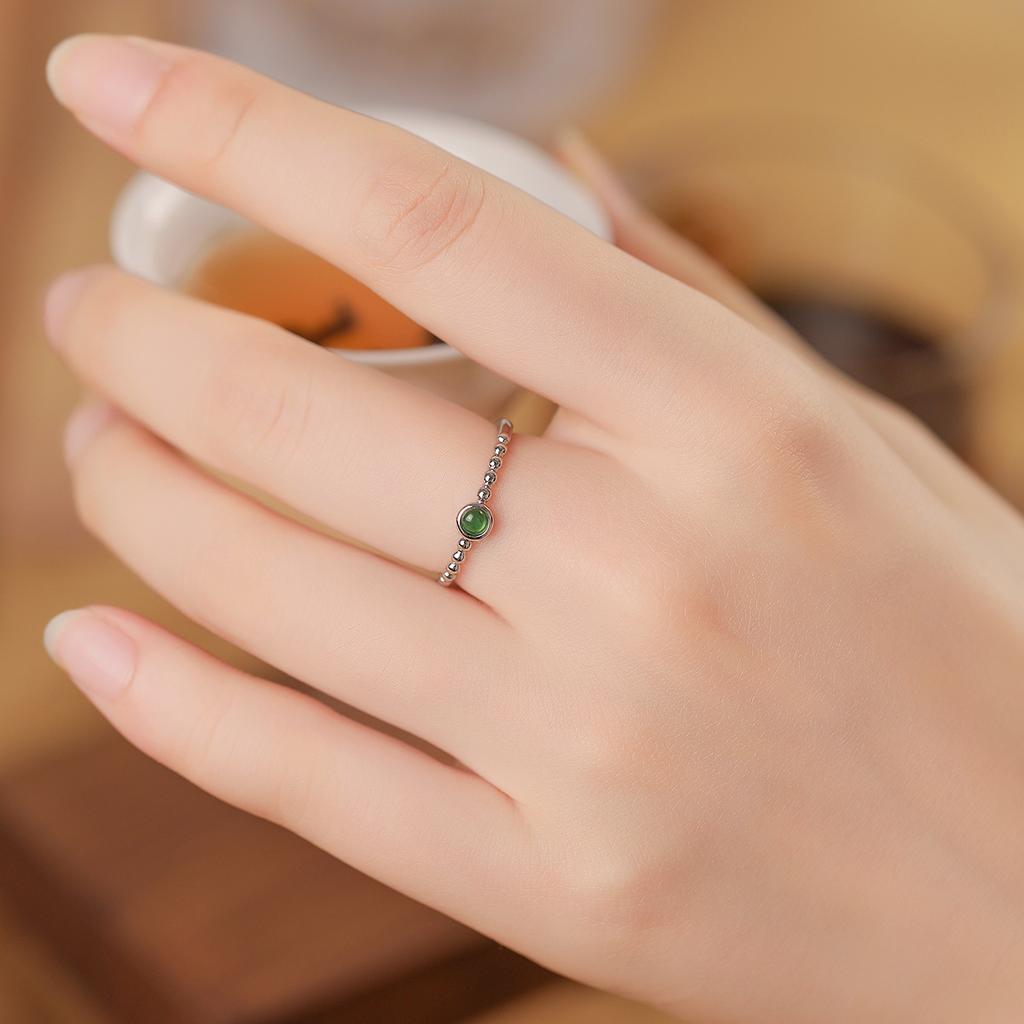Natural jadeite sterling silver s925 ring Japanese exquisite fashion women's jewelry new Chinese daily jewelry gift