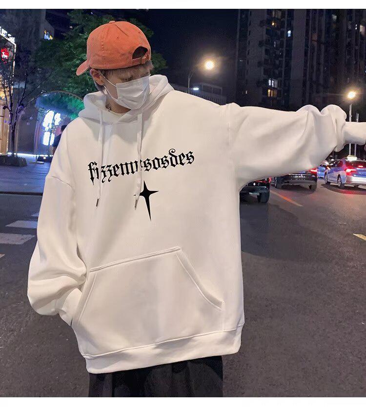 Men's Trendy Hooded Sweatshirt, Loose Fit, Letter Print, Versatile Spring/Autumn Jacket, 2024 Hong Kong Style.