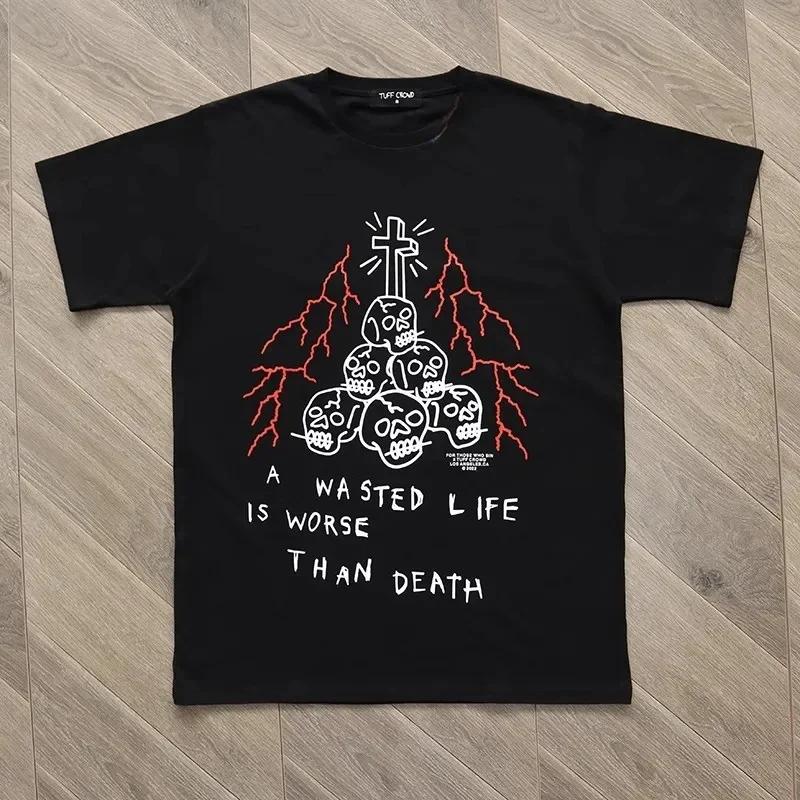 

Высококачественная летняя мужская футболка с короткими рукавами TUFF CROWD WASTED LIFE Skeleton-dog Head для мужчин и женщин XXXXXL