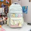 Cute Color Blocked Striped Cartoon Embroidery Student Backpack With Star Decor For School Use