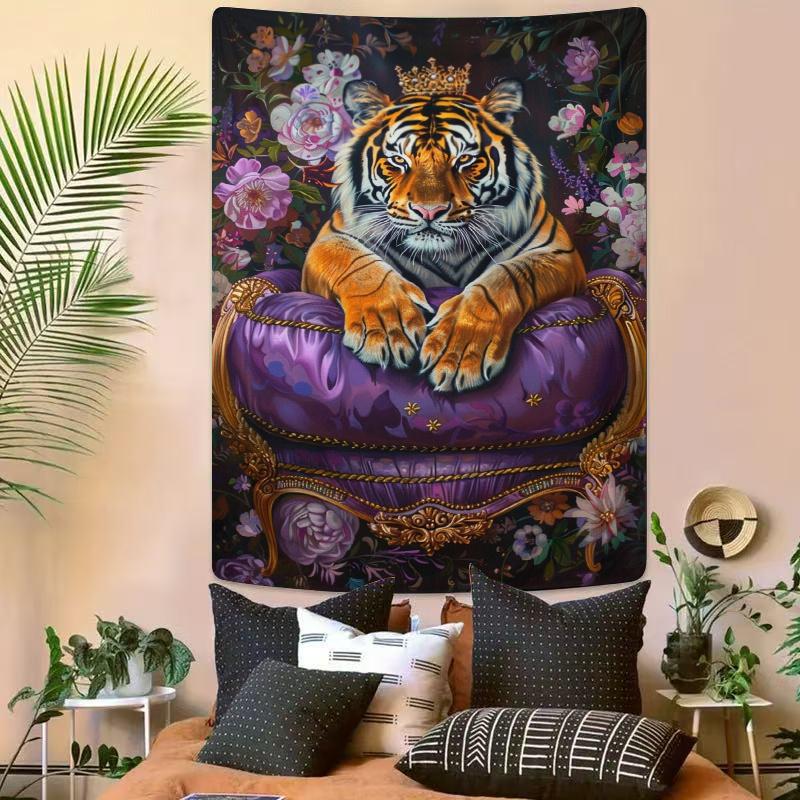 tiger on the throne Digital printing polyester wall tapestry suitable for use in living rooms bedrooms offices bars party