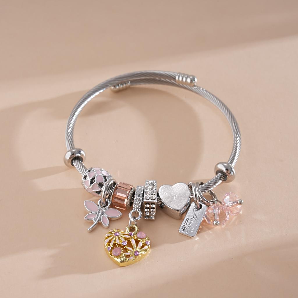 2026 New Y2K Shiny Open Bracelets Women Heart Flower Dripping Oil Dragonfly Bangle Sweet Cute Stylish Party Jewelry Accessories